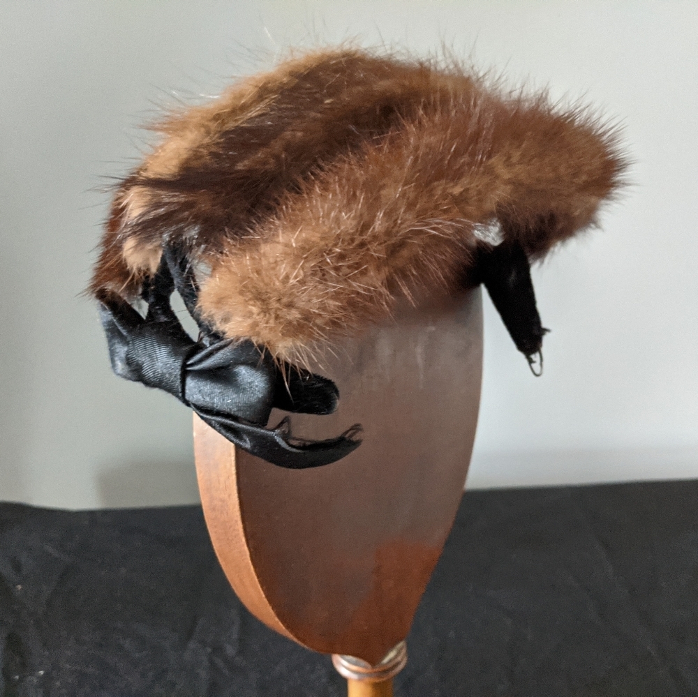 Vintage Brown Fur with Black Accents Pinch Hat
